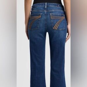 7 For All Mankind Dark Blue Flare Jeans with Contrast Stitching
